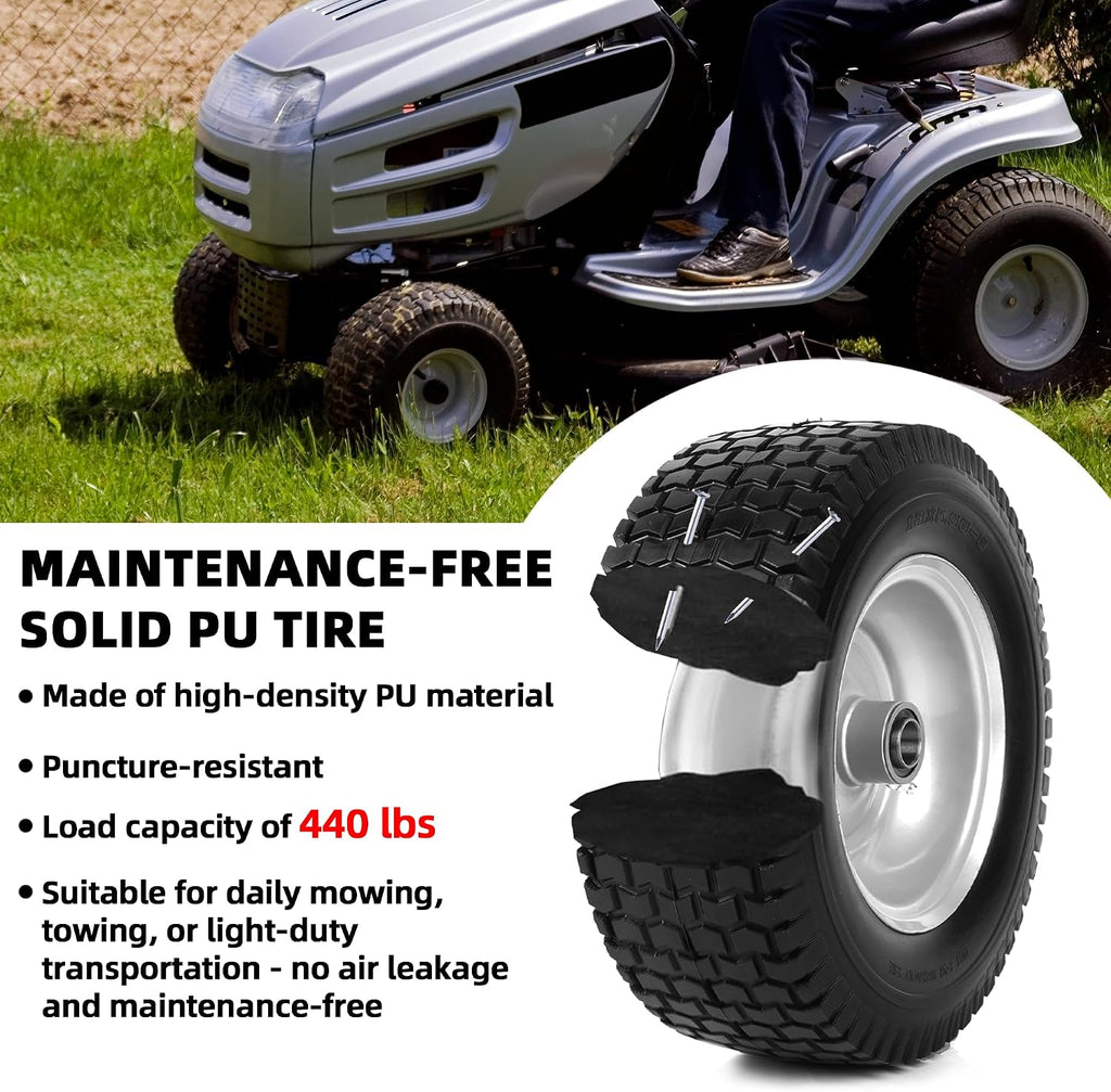 13x5.00-6 Flat-Free Tire and Wheel Assembly, Solid Lawn Mower Tire with 3/4" Bore Bearings & 3"-6.32" Centered Hub