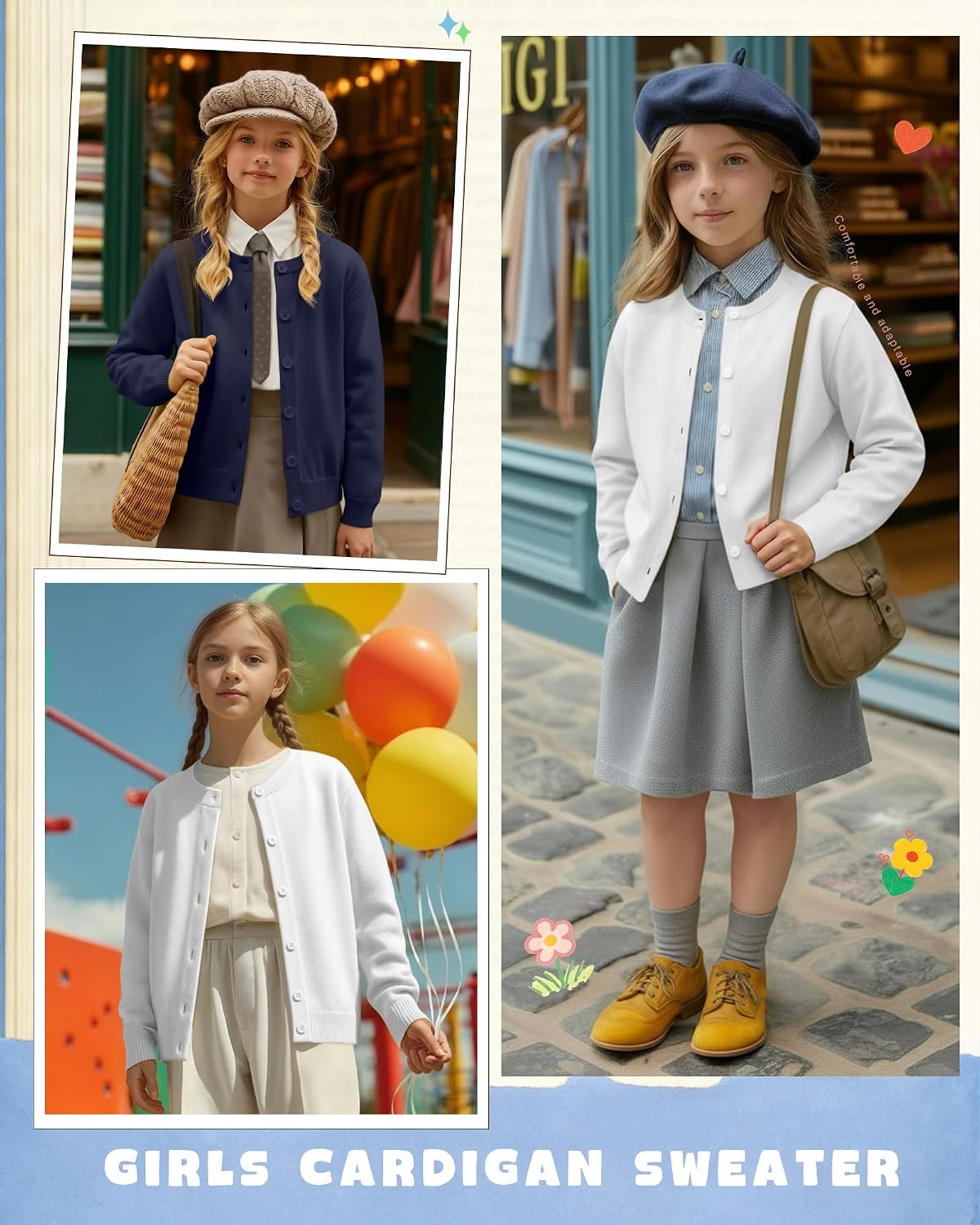 WeekCheer 2 Pack Girls Button Cardigan Sweater | Long Sleeve, Knit Tops, Kids School Uniforms, Fall Winter, 4-12