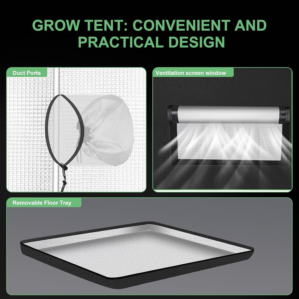 2x2 Grow Tent, 24"x24"x63" Double Transparent Viewing Door Indoor Grow Tent, Growing Tent with High Reflective Mylar