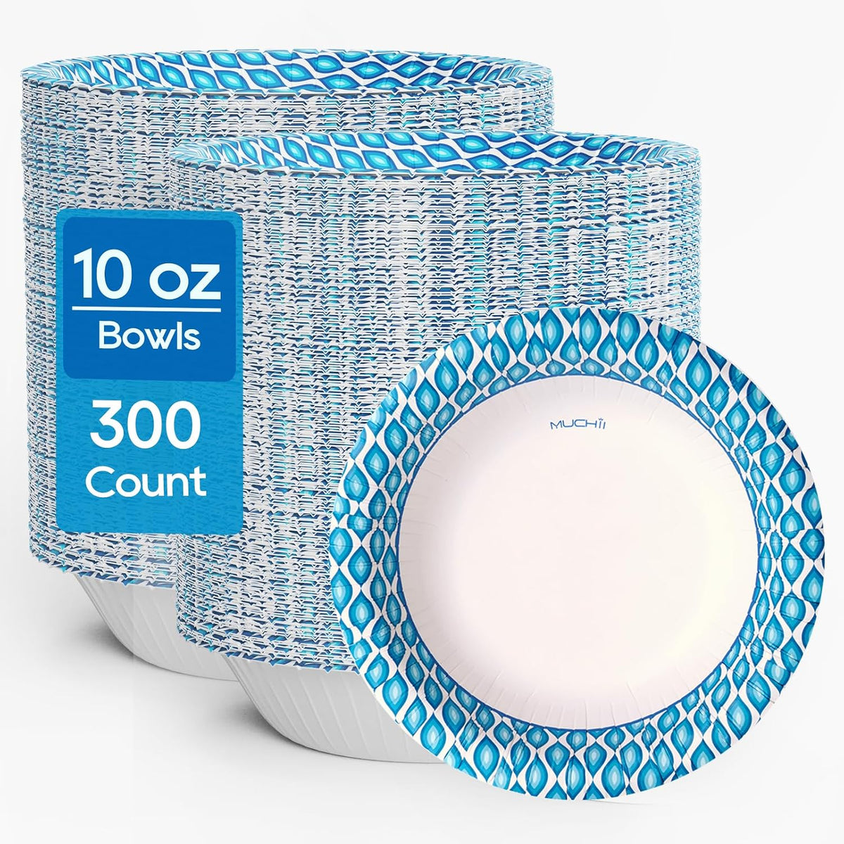 10 oz Paper Bowls, 300 Count Printed Disposable Small Bowls Bulk