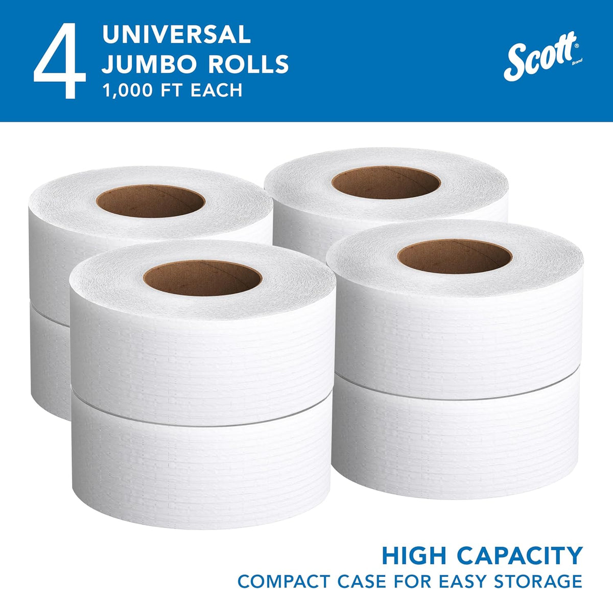 Jumbo Roll Toilet Paper, Bulk, 4 Rolls x 1000' (03148)