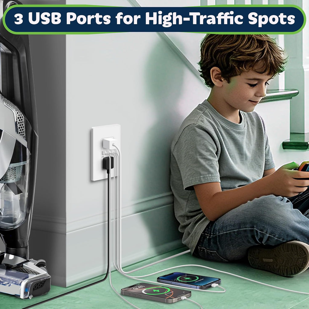 TOPGREENER 4.2A Dual Type C&A USB Wall Outlet, Charging Power Receptacle