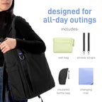 Fleuri All-Day Diaper Bag Backpack, Easy-Clean, Licorice