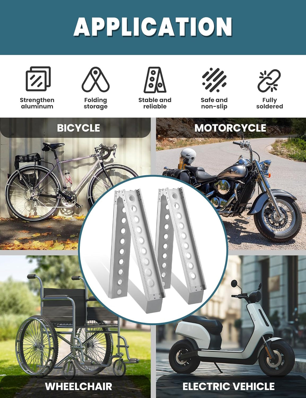 6FT Folding Motorcycle Loading Ramp, 440 lb Aluminum Ramp for Bikes | Non-Skid, Rustproof, Dirt Bike, E-Bike Truck