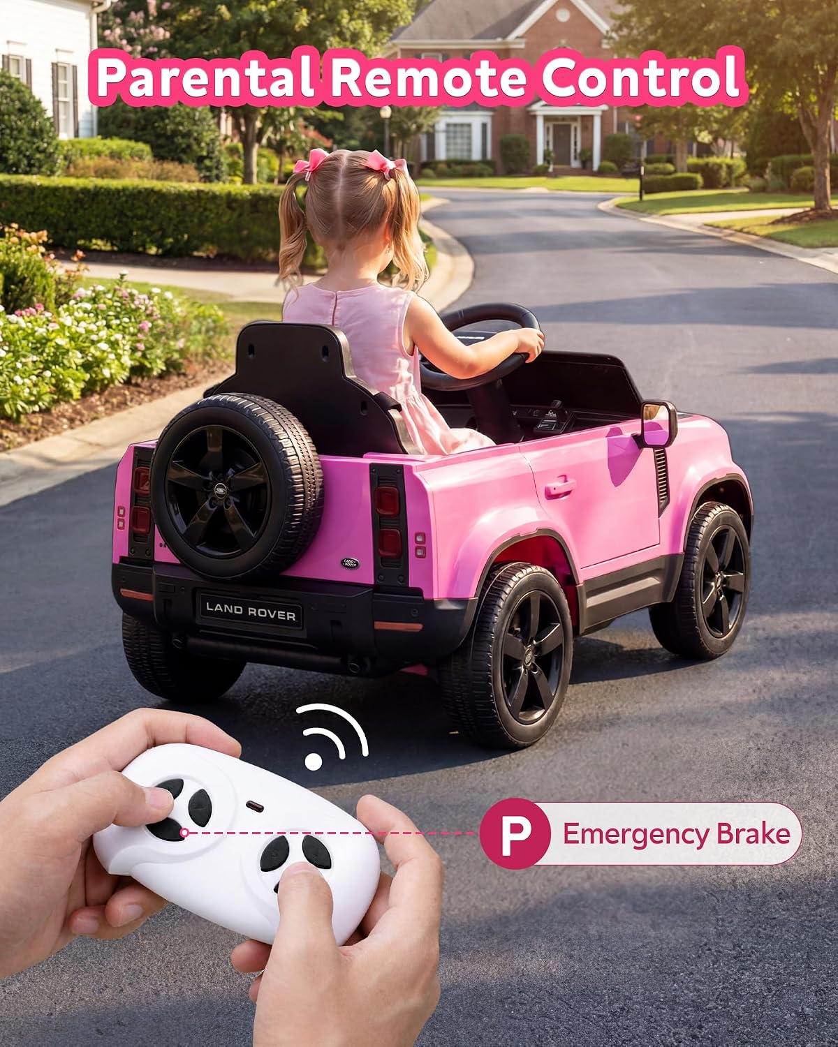 12V Licensed Land Rover Electric Ride On Car for Kids, Pink | Soft Start, Parent Remote, Seat Harness, 3 Speeds