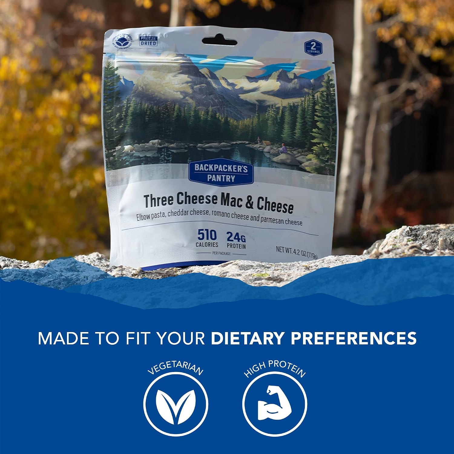 Three Cheese Mac & Cheese | 1-Pack | 24g Protein | 510 Cal | Vegetarian, Nut Free | Made in the USA | Freeze Dried