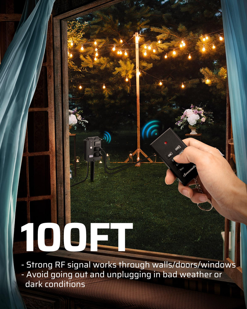 DEWENWILS Outdoor Power Stake Timer with Remote Control, Dusk to Dawn Timer