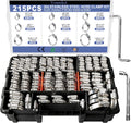 Hose Clamp Assortment- Vesmikit 215 PCS Stainless Steel Hose Clamps Kit | 1/4"–2-1/2"(6-63mm) Worm Gear Clamps for