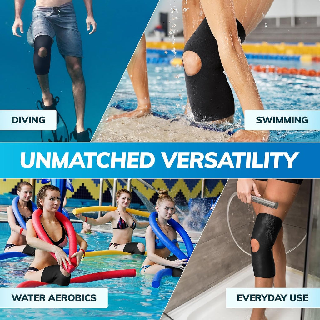 Open Patella/Open Back Neoprene Knee Sleeve | Water-Resistant Athletic Compression Knee Brace for Swimming