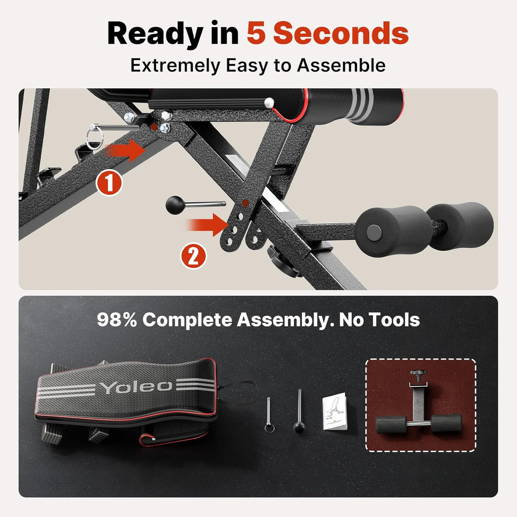 Adjustable Weight Bench for Home Gym, ASTM-Certified 827LBS, 98% Pre-Assembled, Foldable Gym Bench with 84 Positions