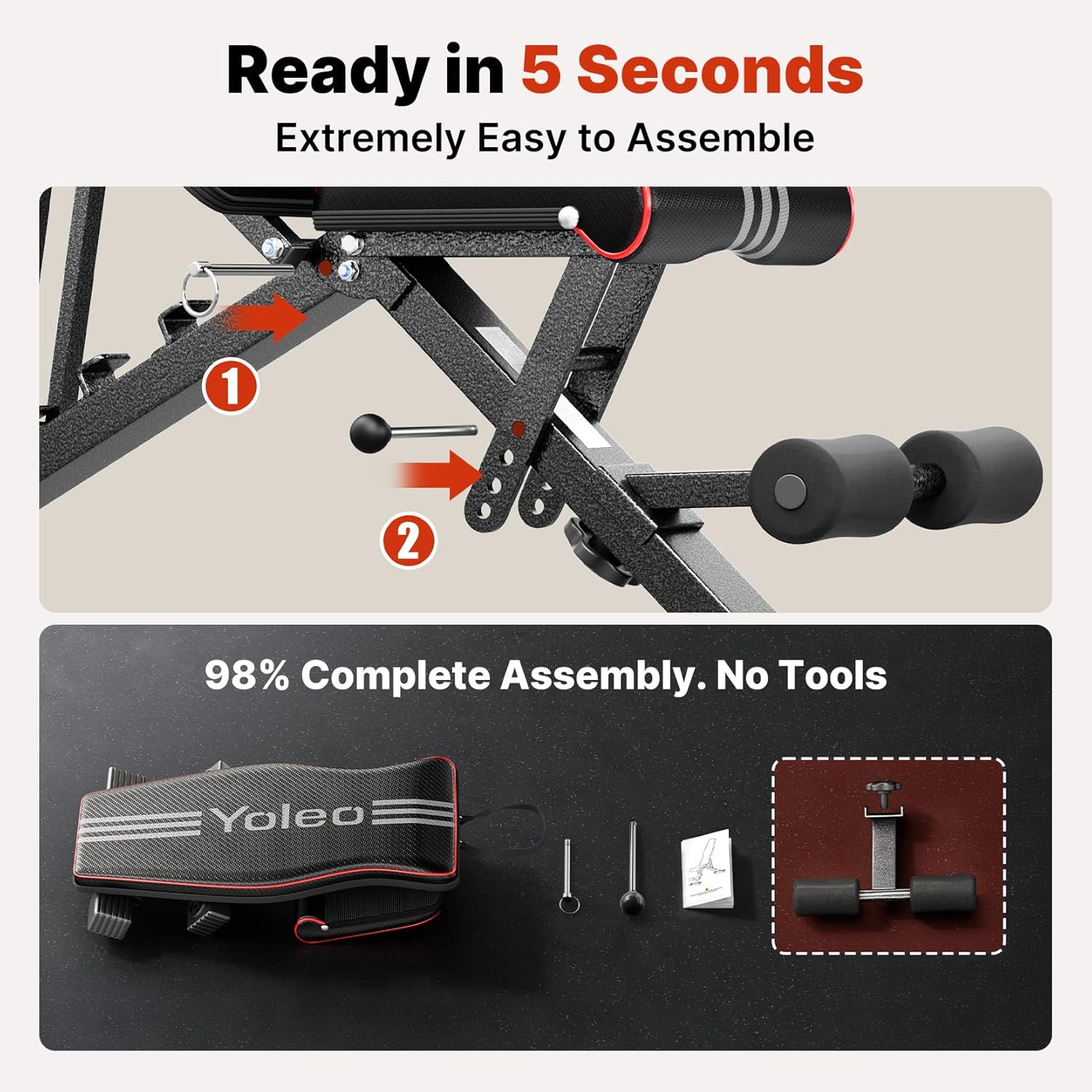 Adjustable Weight Bench for Home Gym, ASTM-Certified 827LBS, 98% Pre-Assembled, Foldable Gym Bench with 84 Positions