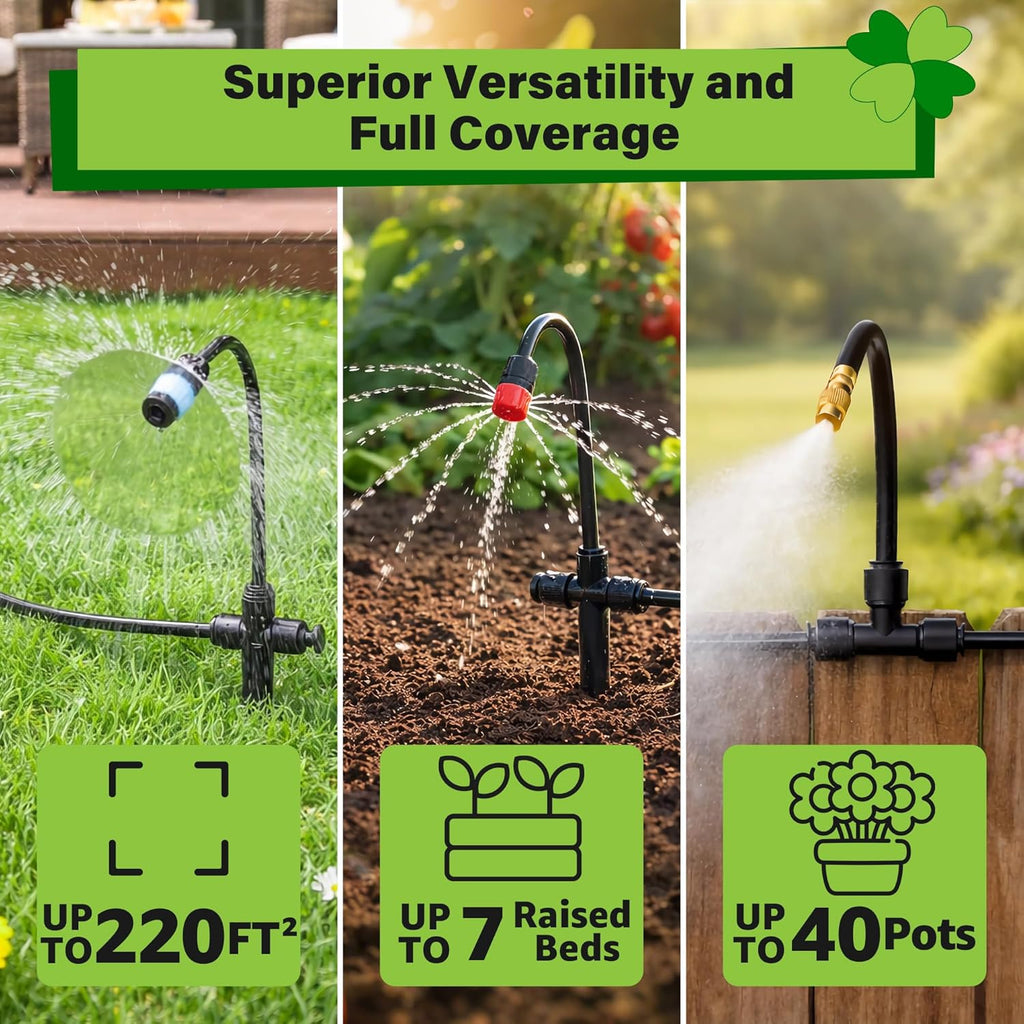 2026-Upgrade 360° Adjustable Drip Irrigation System Kit, 200FT Bendable Watering Misting System with 3 Spray Nozzle