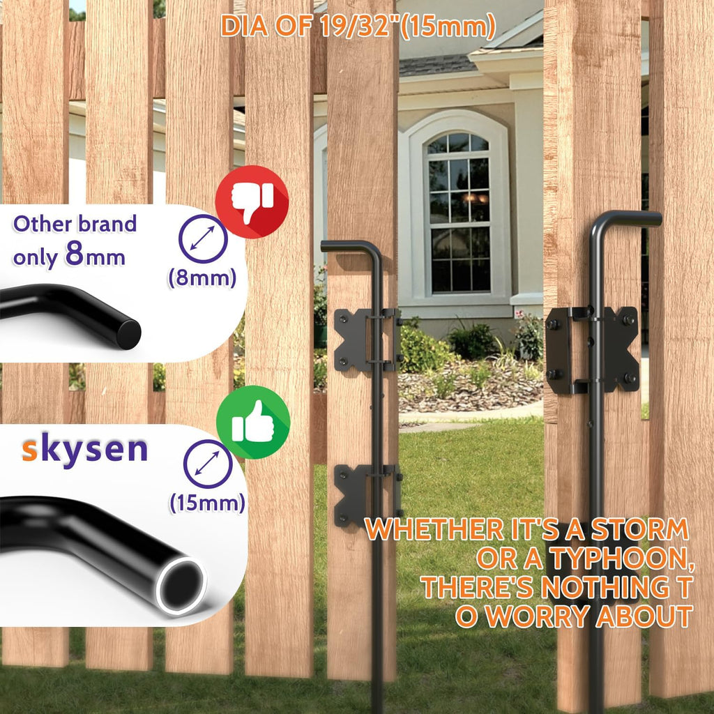 Self-Closing Fence Gate Hinges, Latch, and 24" Drop Rod for Double Gate Fence, Fence Gate Hardware - Easy to Install