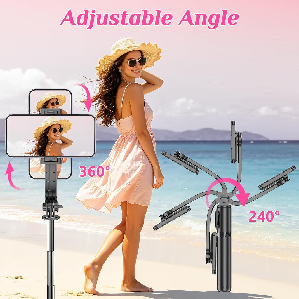 Selfie Stick Tripod with Fill Light, All in One Extendable Selfie Stick with Detachable Wireless Remote, Flexible
