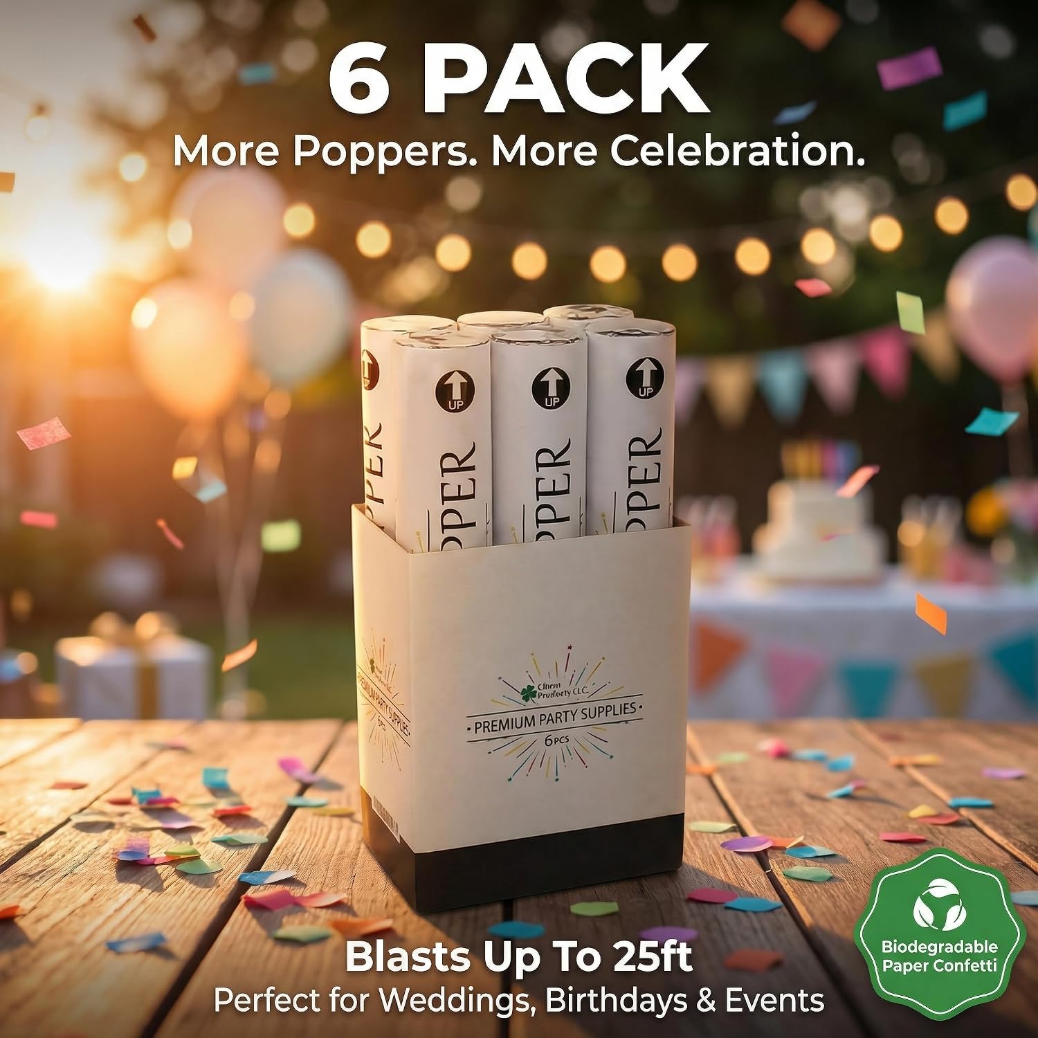 Clover Products Confetti Poppers Confetti Cannon 6 Pack Siver Mylar