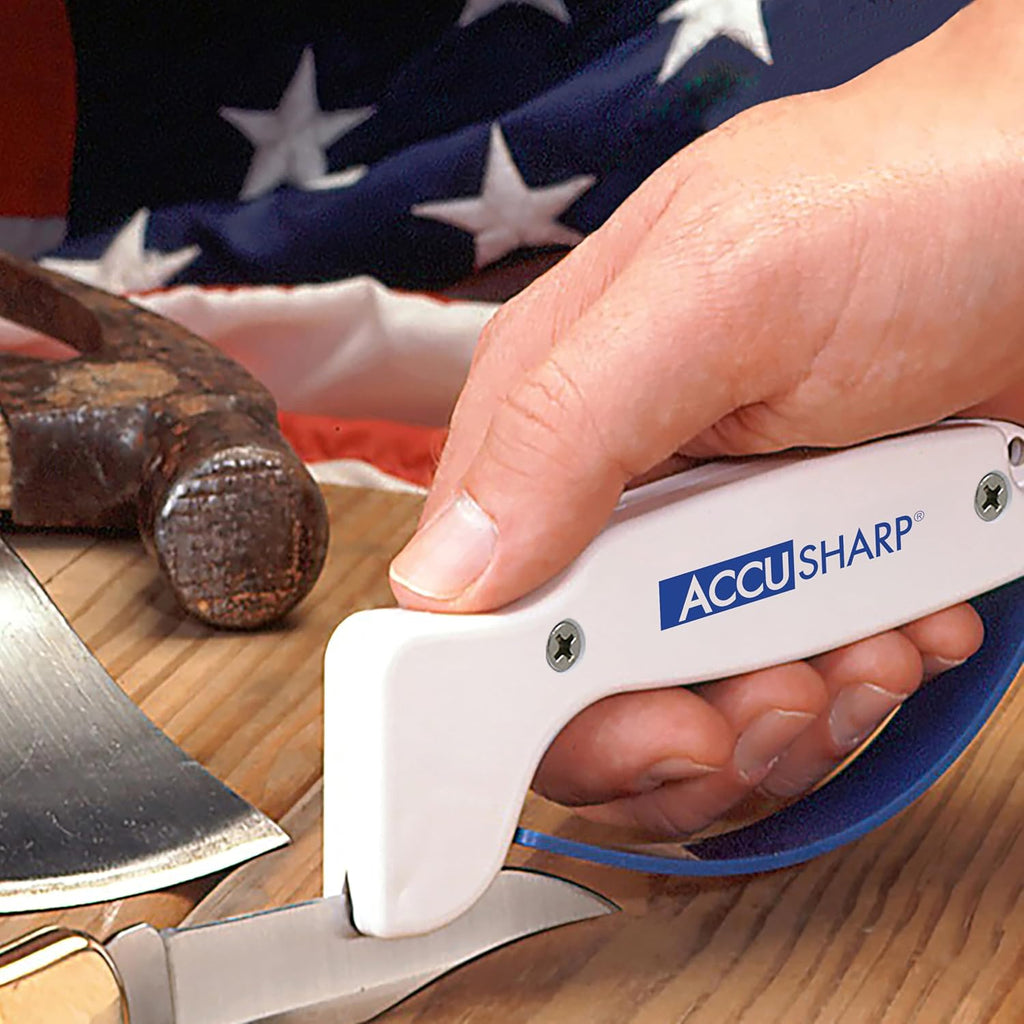Knife Sharpener, Ergonomic Comfortable Handle, Compact & Easy to Use, Restore and Hone Straight & Serrated Knives, White