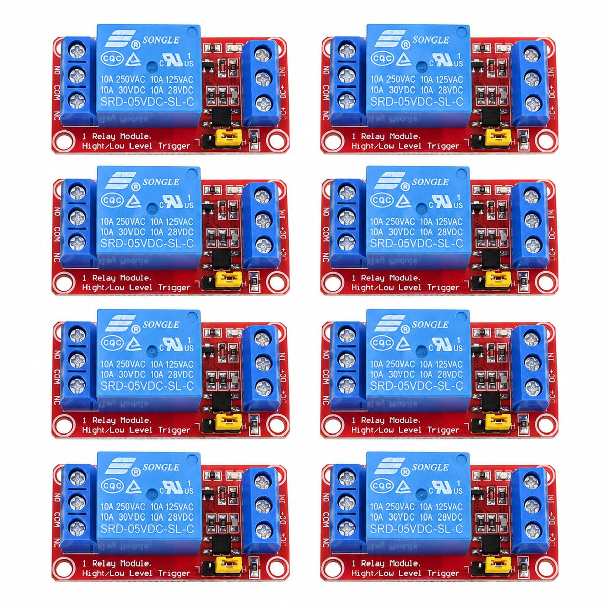 5V Relay Module 8 Pack, 1 Channel Relay Board with Optocoupler Isolation, High Low Level Trigger DC 5V Relay Switch Module for Arduino Raspberry Pi PIC AVR MCU DIY Projects