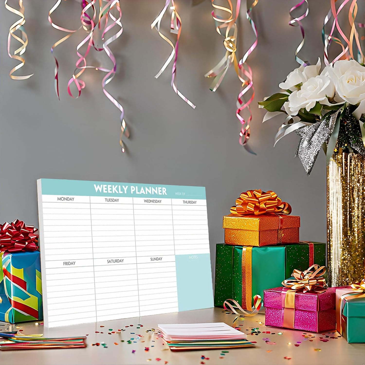 Weekly Planner Notepad - Tear Off Planning Pad with Daily Schedule & Calendar, 52 Sheets, 100gsm Paper, Undated