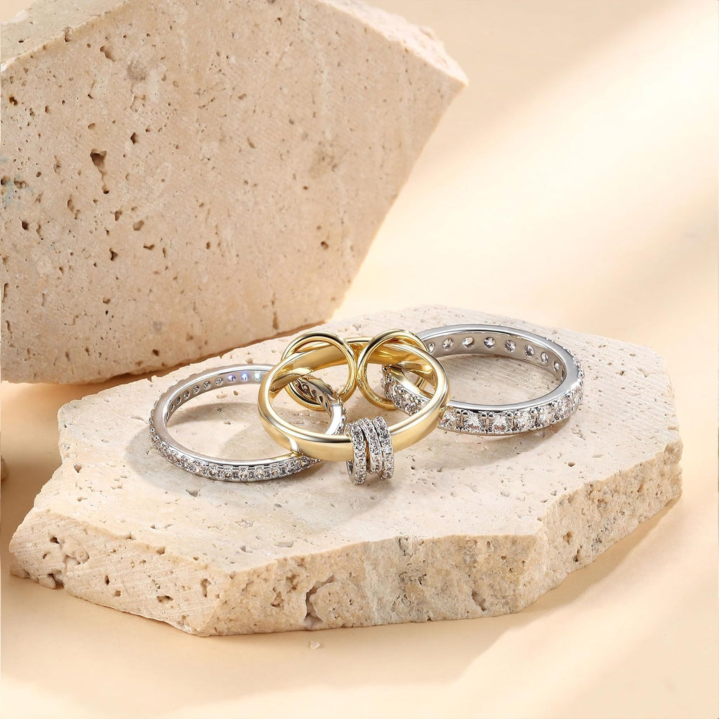 Gold Stackable Rings for Women Non Tarnish 18K Gold Plated Interlocked Stack Rings Set Silver Gold Mixed Metals Multi