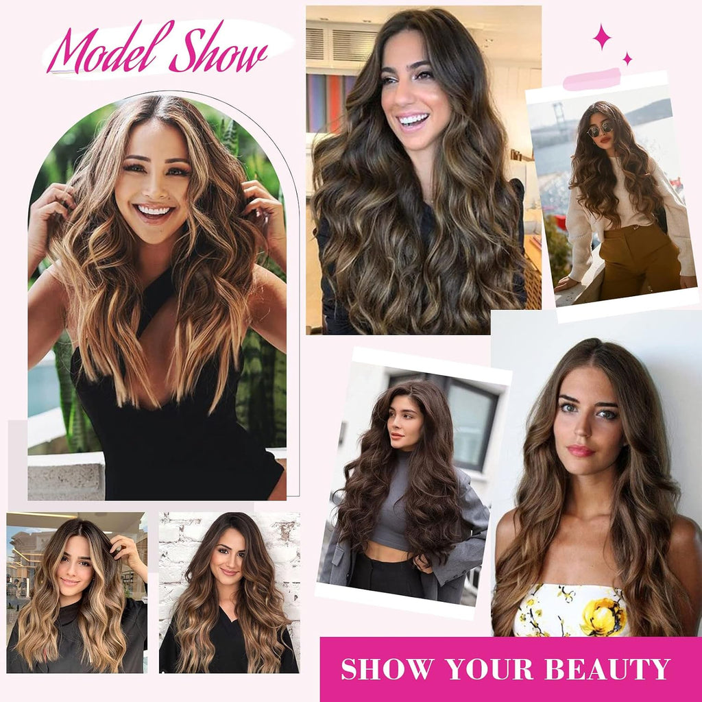 18" 1-Pack 3/4 Full Head Curly Wavy Clips in on Synthetic Hair Extensions HE008 Hairpieces for Women 5 Clips 4.0 Oz