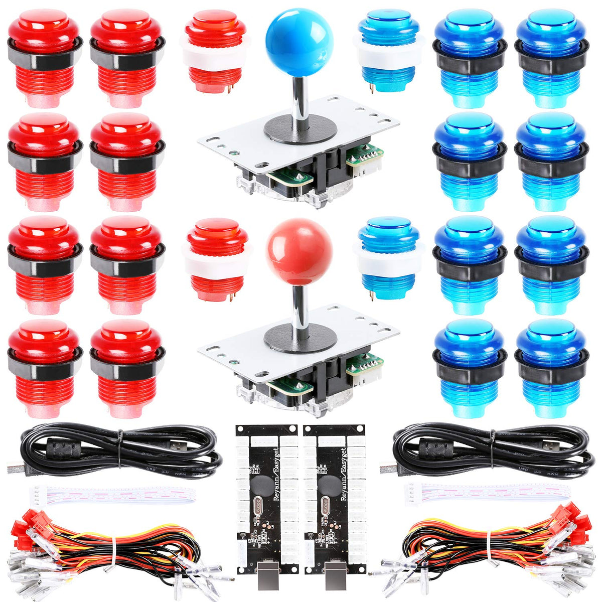 LED Arcade DIY Parts 2x Zero Delay USB Encoder + 2x 8 Way Joystick + 20x LED Illuminated Push Buttons for Mame Jamma