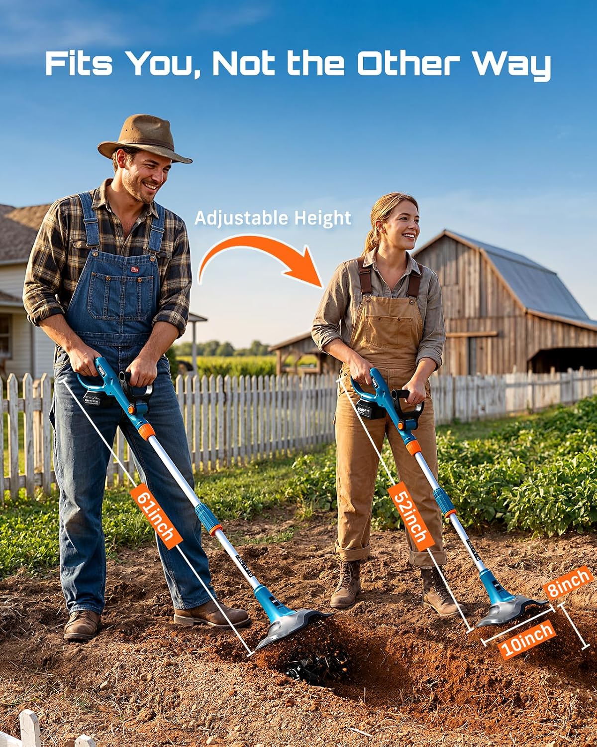 Cordless Tiller Cultivator, 20V Electric Tiller for Gardening | 360RPM, 2 x4.0Ah Batteries, 9" Width 6.6" Depth