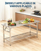 72 x 24" Stainless Steel Folding Prep Table,700 LBS Commercial Work Table