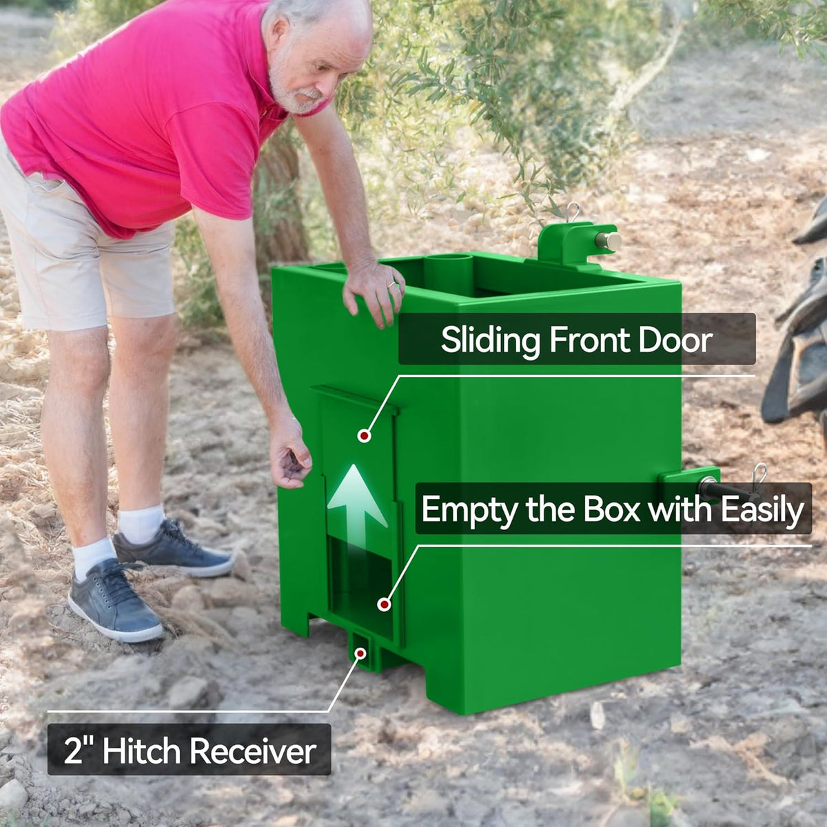 3 Point Hitch Ballast Box for Category 1 Tractor, 800lbs Weight Ballast Height Box with 2'' Quick Trailer Hitch