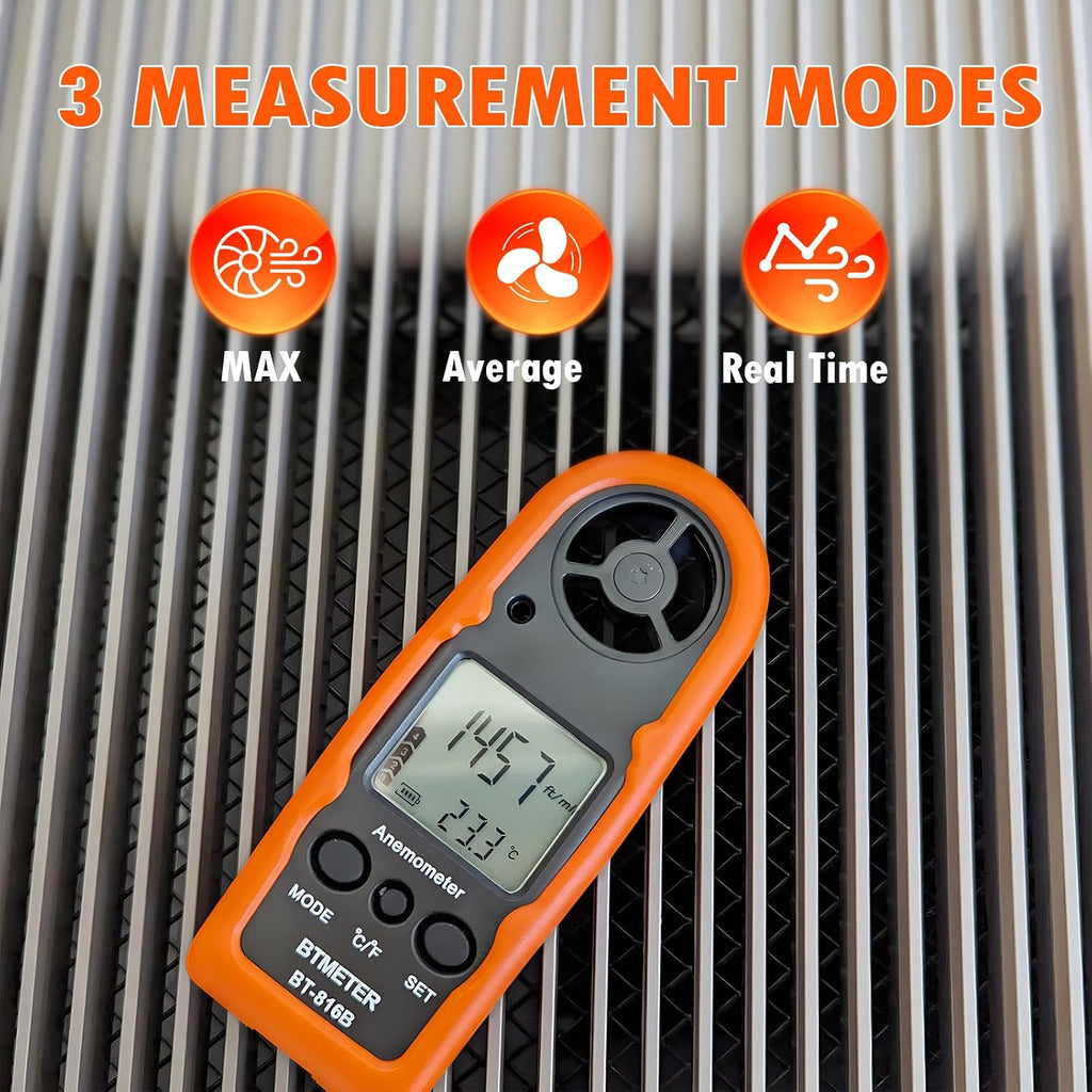 BTMETER Anemometer Handheld Wind Speed Meter BT-816B (Range: 0.2–67 MPH)