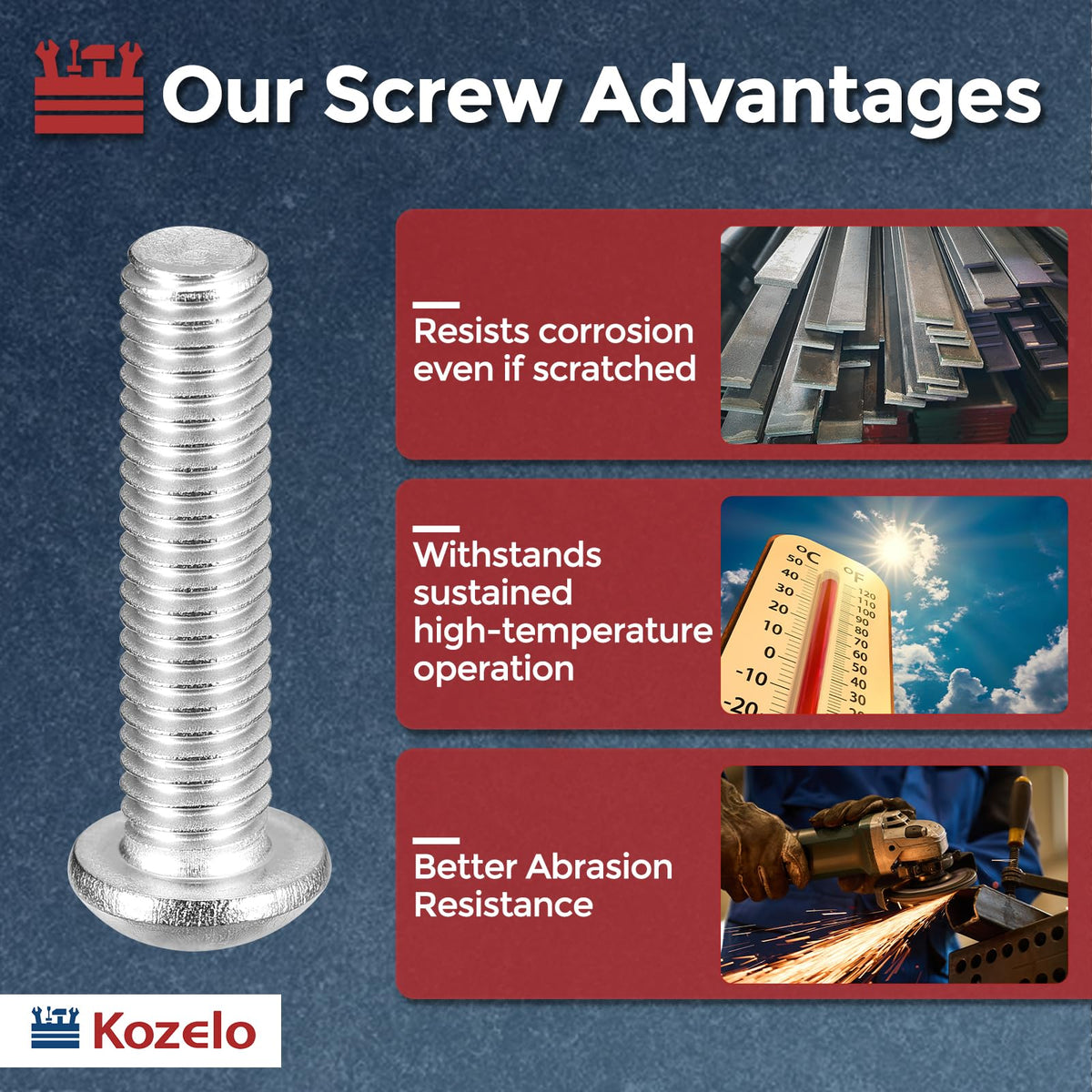 Kozelo 20pcs Button Head Socket Cap Screw-5/16-18x2-1/4 304Stainless Steel