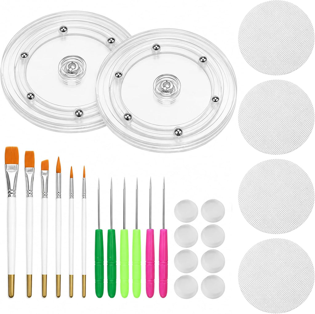 Cookie Decorating Kit Supplies Including 2 Acrylic Cookie Turntable 6 Cookie Scribe Needle 4 Silicone Mesh Mats 6