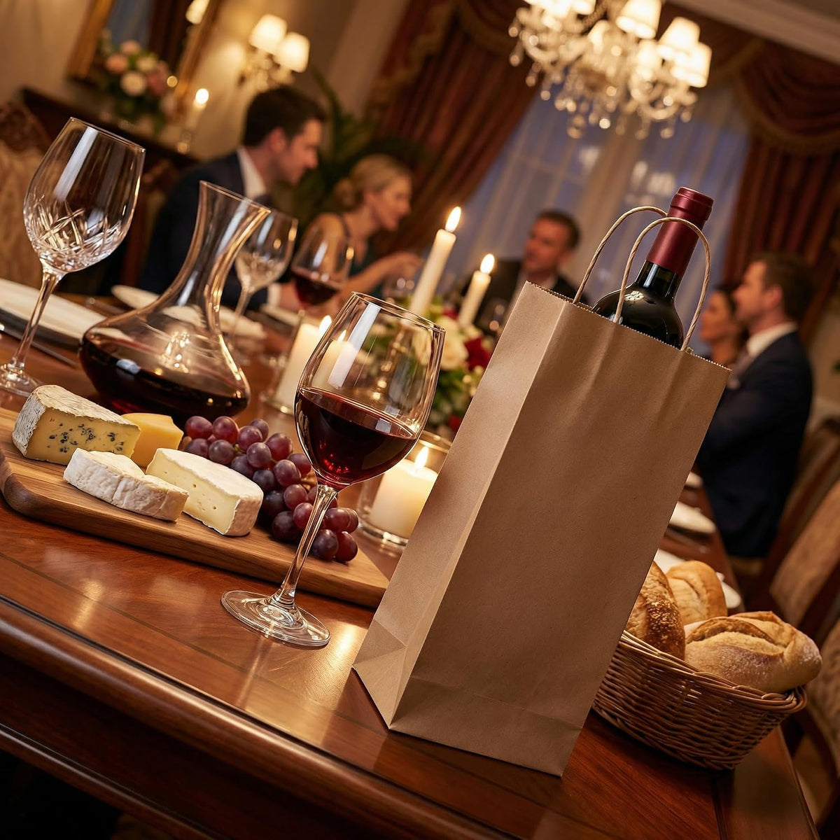 Wine Kraft Paper Bags 5.25x3.25x13 Inches 50Pcs Wine Gift Bags,Brown Paper Wine Bags with Handles Bulk for Wine