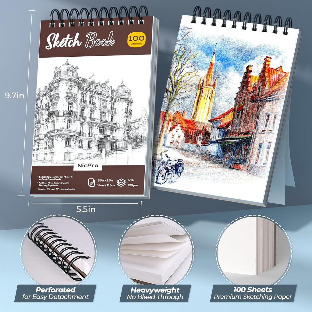 58 PCS Art Drawing Supplies Kit in Leather Case, Art Mechanical Pencil Set with 6 Metal Drafting Pencil 0.5 & 0.7 &