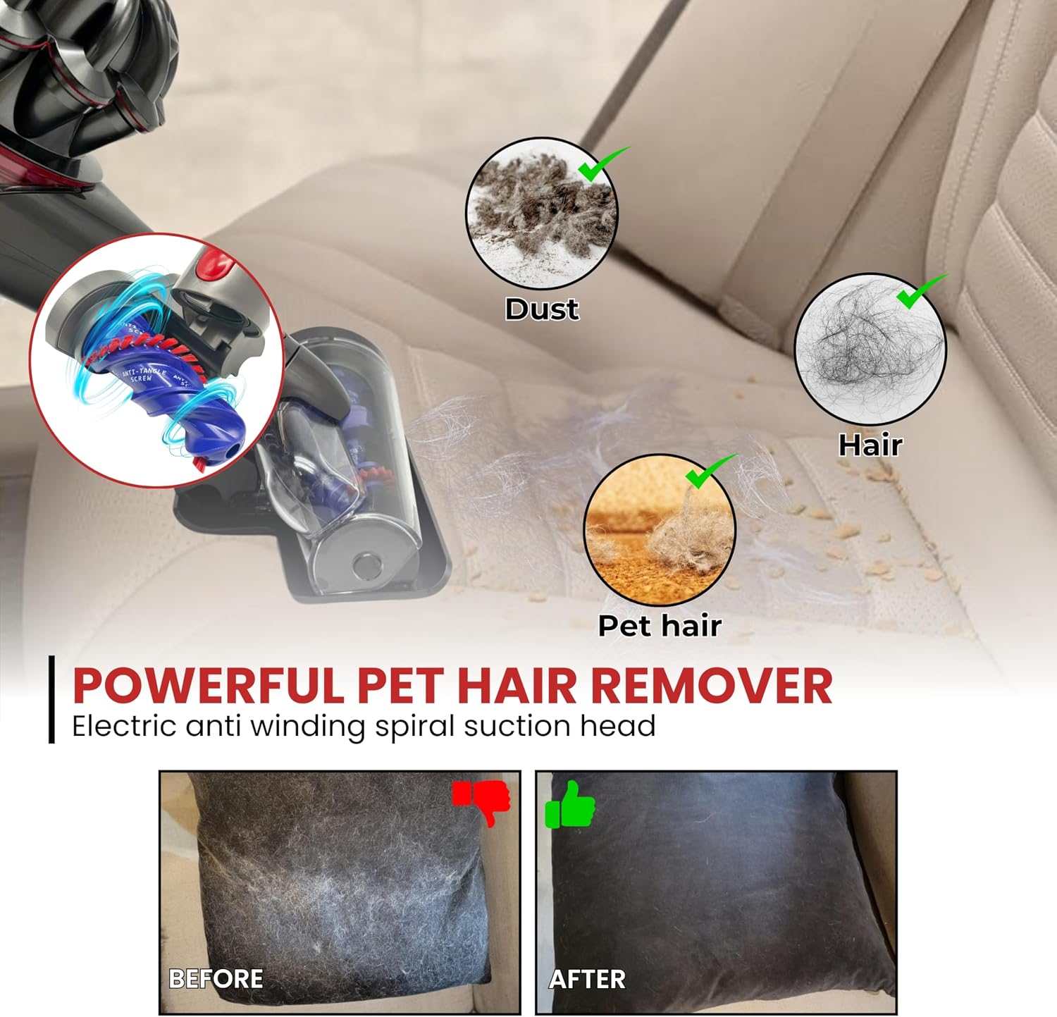 for Dyson V7 V8 V10 V11 V15 Vacuum Cleaners - Mini Motorized Brush Head - Pet Hair Removal Vacuum Attachment, Mini