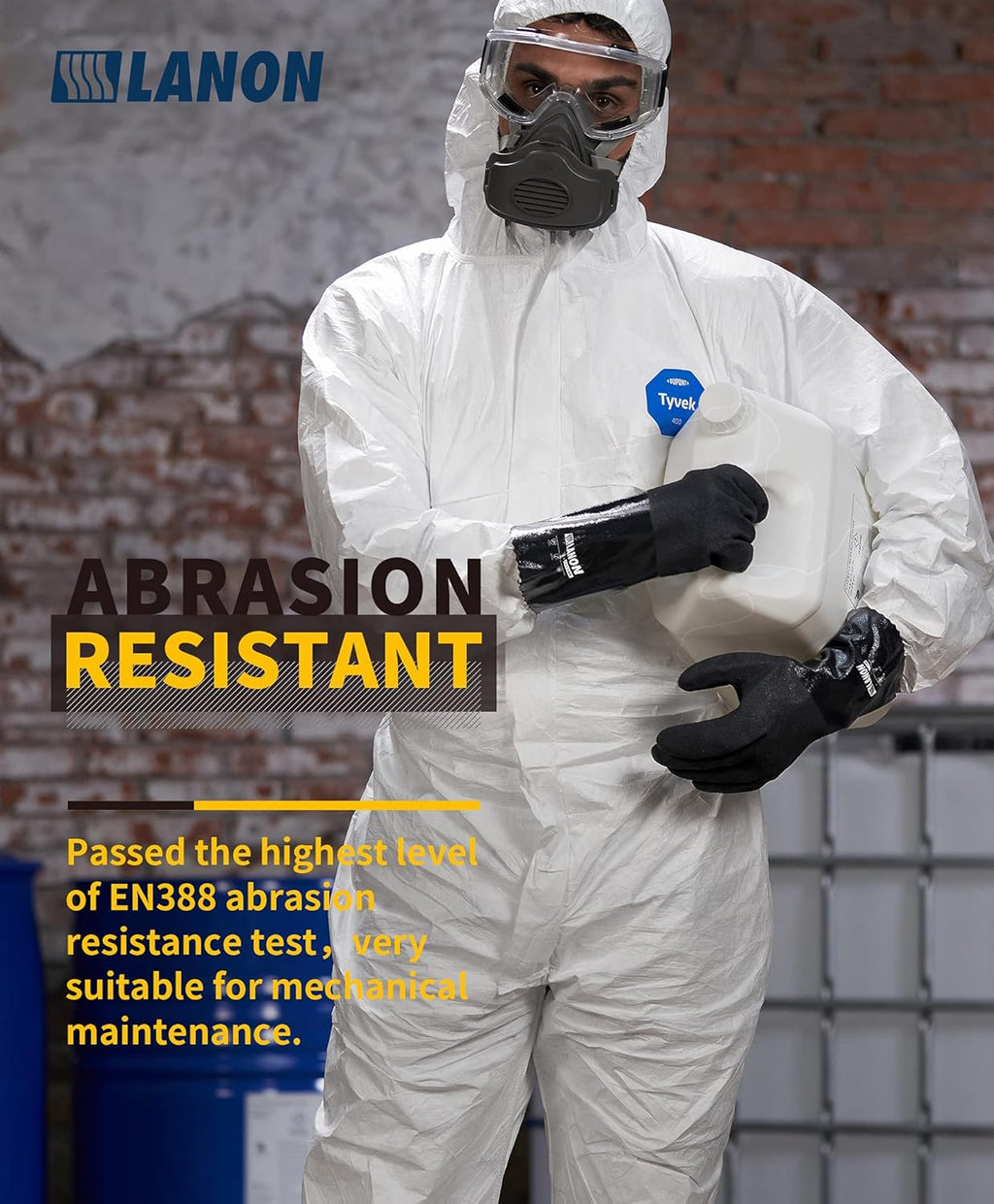 LANON Nitrile Chemical Resistant Gloves, Reusable Heavy-Duty Rubber Gloves with MicroFoam Textured Palm, Acid, Alkali
