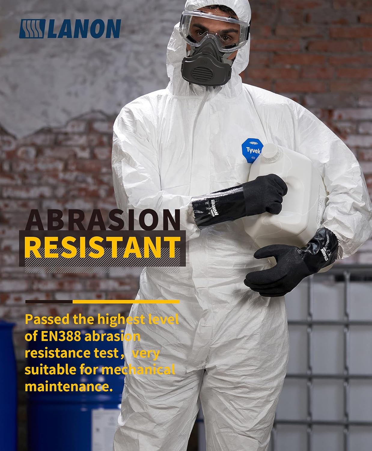 LANON Nitrile Chemical Resistant Gloves, Reusable Heavy-Duty Rubber Gloves with MicroFoam Textured Palm, Acid, Alkali