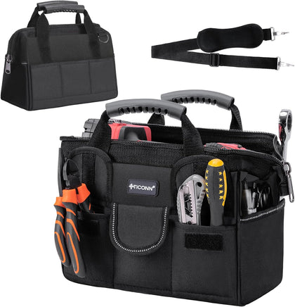 Heavy Duty Tool Bag with Multi-Pockets, Portable Tool Box Organizer Storage Bag, with Adjustable Shoulder Strap and