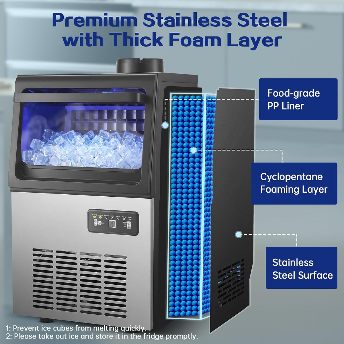 Commercial Ice Maker, 90 Lbs/24H Ice Maker Machine, Tap/Bottled Water Inlet