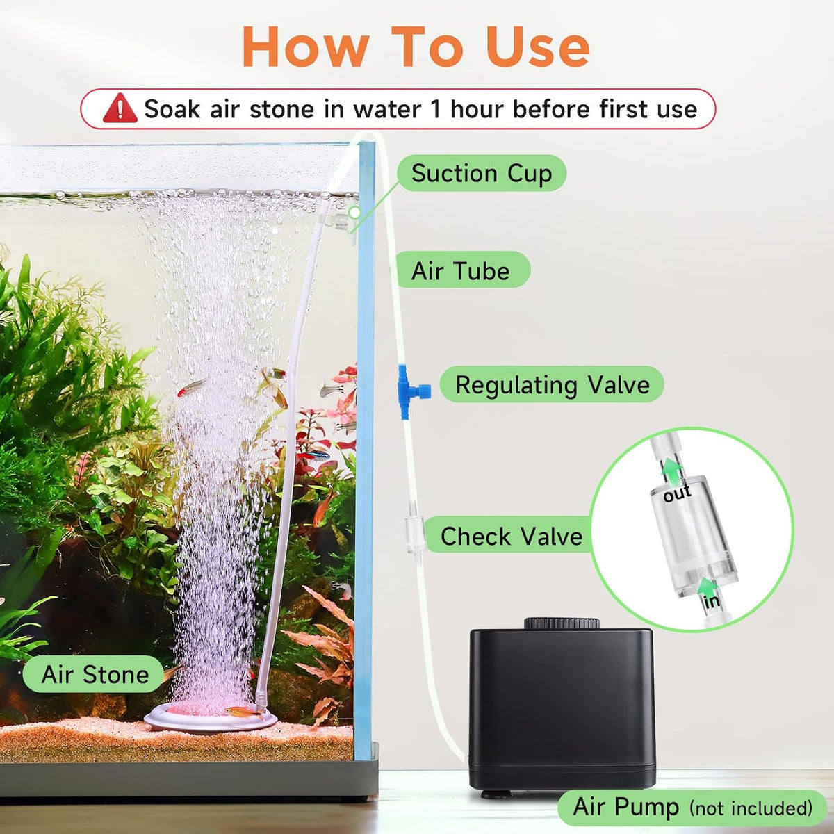 Aquarium Air Stone, 2.6 Inch Nano Air Stone Makes Super Tiny Bubbles, Ultra Quiet Dissolved Oxygen Diffuser Small