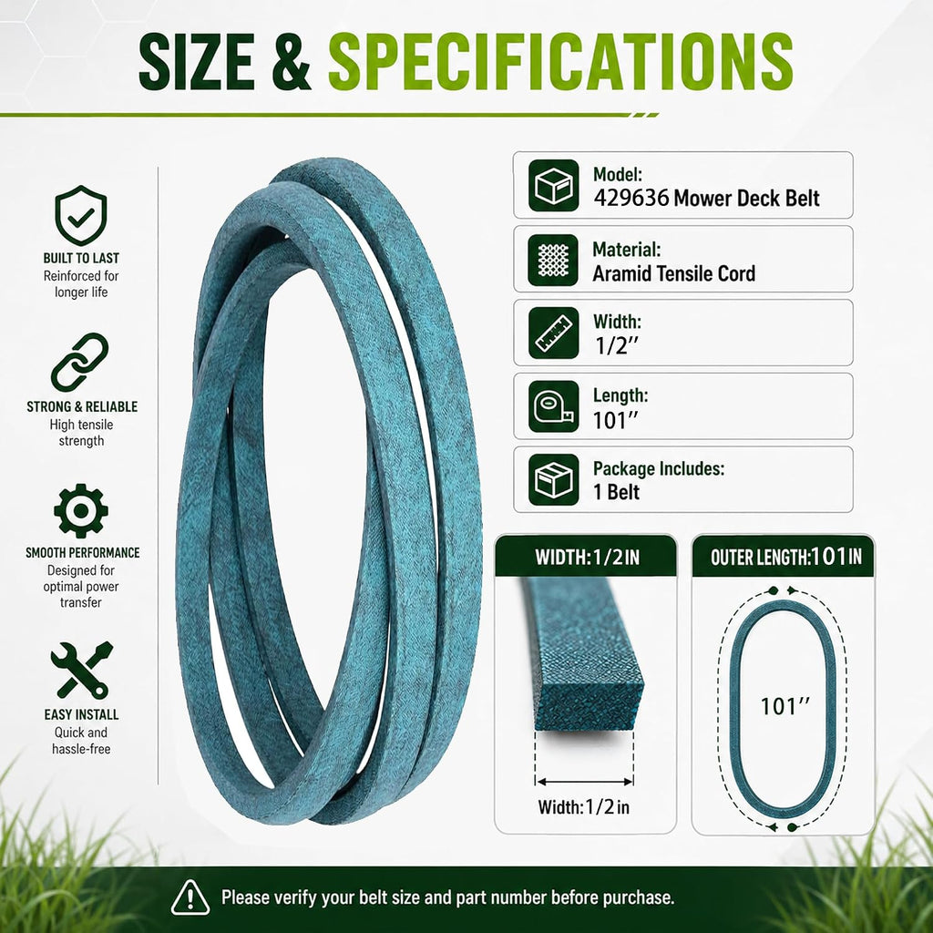 429636 197253 Deck Drive Belt 1/2" x 101" for Craftsman YT3000 T230