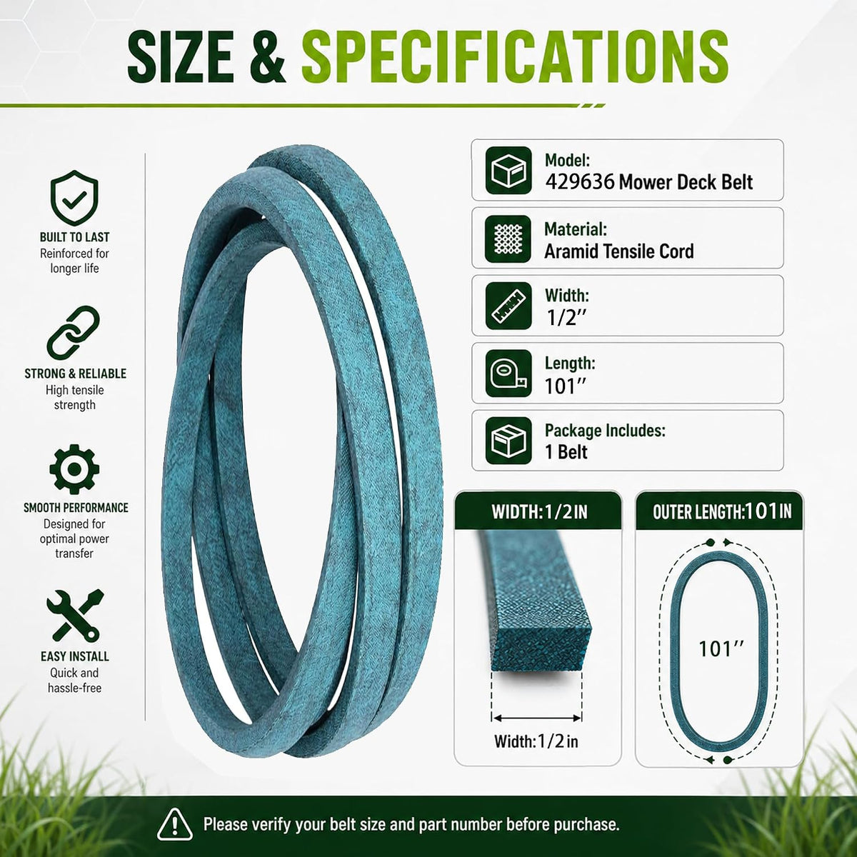 429636 197253 Deck Drive Belt 1/2" x 101" for Craftsman YT3000 T230