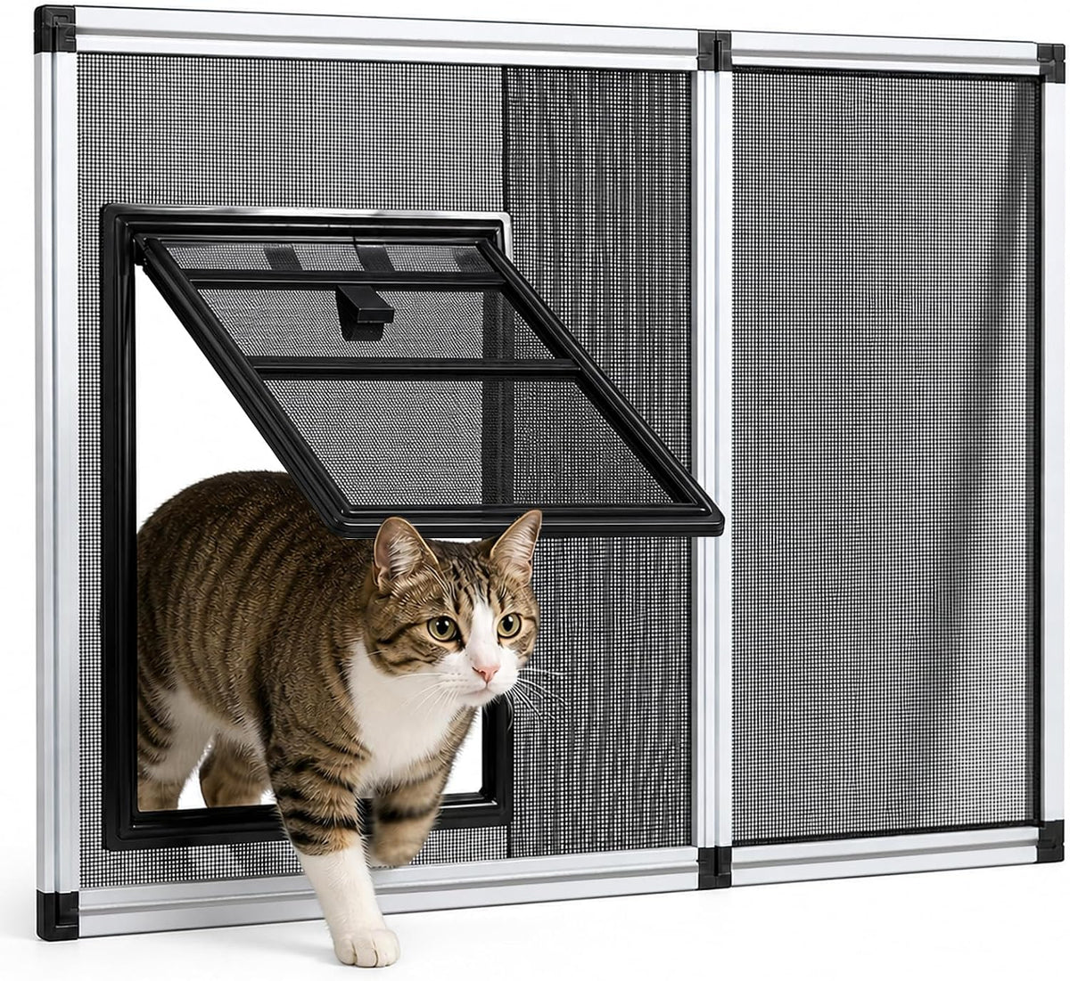 Bug-Proof Screen Cat Door for Window,Fits 28'' - 32'' Adjust Width Window