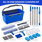 Window Cleaning Kit with Bucket, 76" Extension Pole, Squeegee & Scrubber