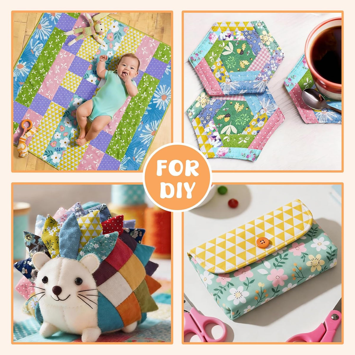 50pcs 100% Cotton Fabric Bundle 8" x 8" PreCut Fat Squares Sheets | Printed Floral Sewing Supplies for Patchwork