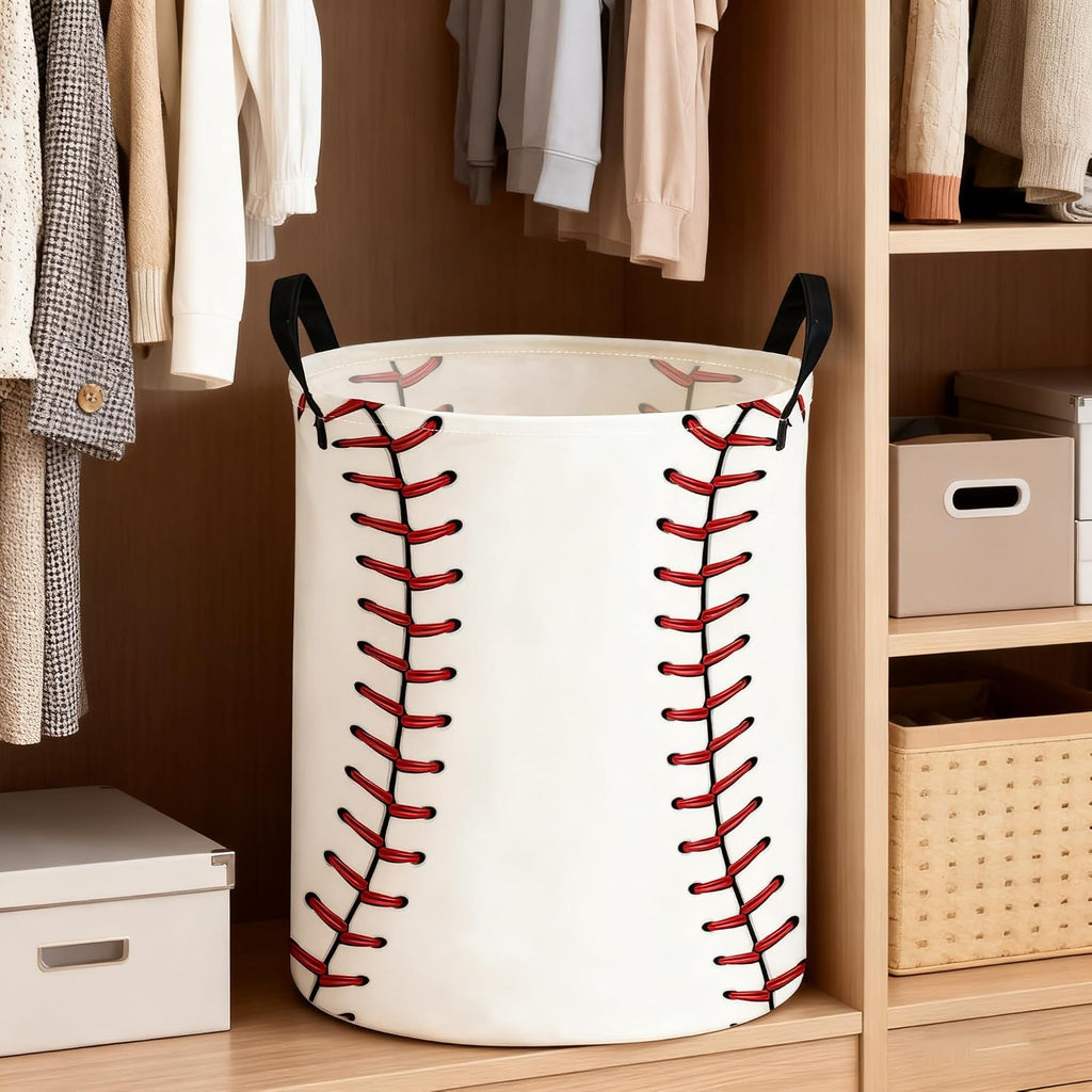 Ball Laundry Basket,Baseball Hamper Collapsible Canvas Waterproof Storage Bin, Cute Hamper,Gift Baskets(Baseball)