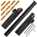 5/8" Large Shank Lathe Grooving & Part-Off Set (3pcs), Internal & External Deep Grooving, 10pcs TiN Coated MGMN200 Inserts, Extra-Rigid Nitrided Stability