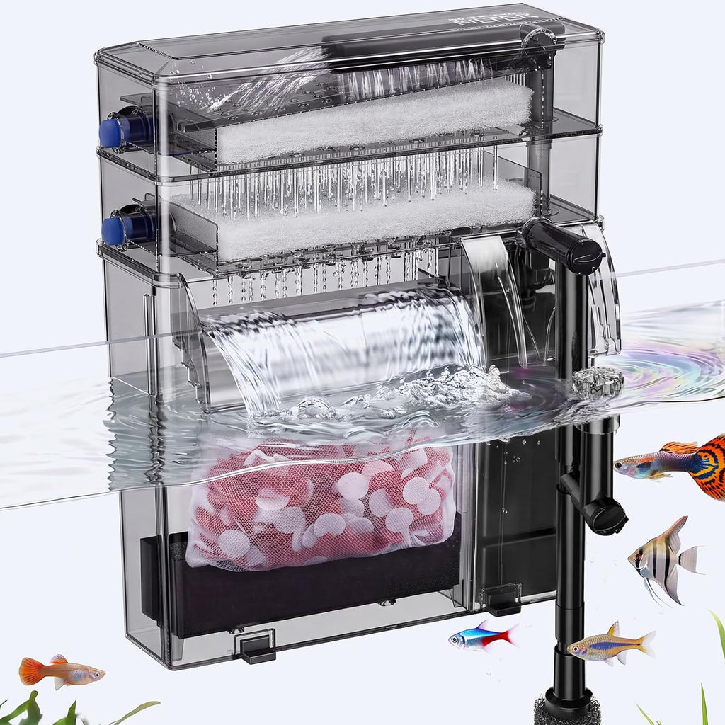 Hang on Back Aquarium Filter Double Dry-Wet Filtration, up to 50Gal
