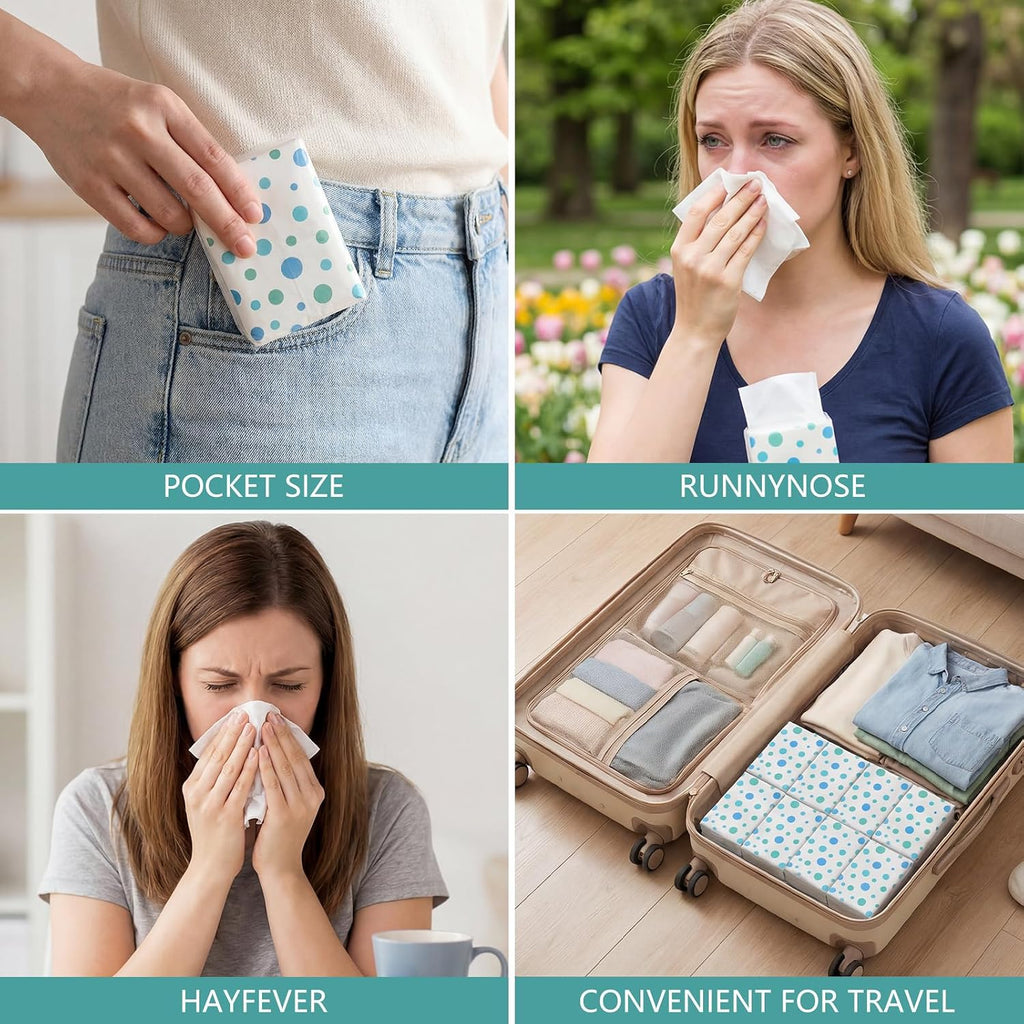 100 Pack Pocket Tissues, 3 Ply Polka Dot Travel Tissues