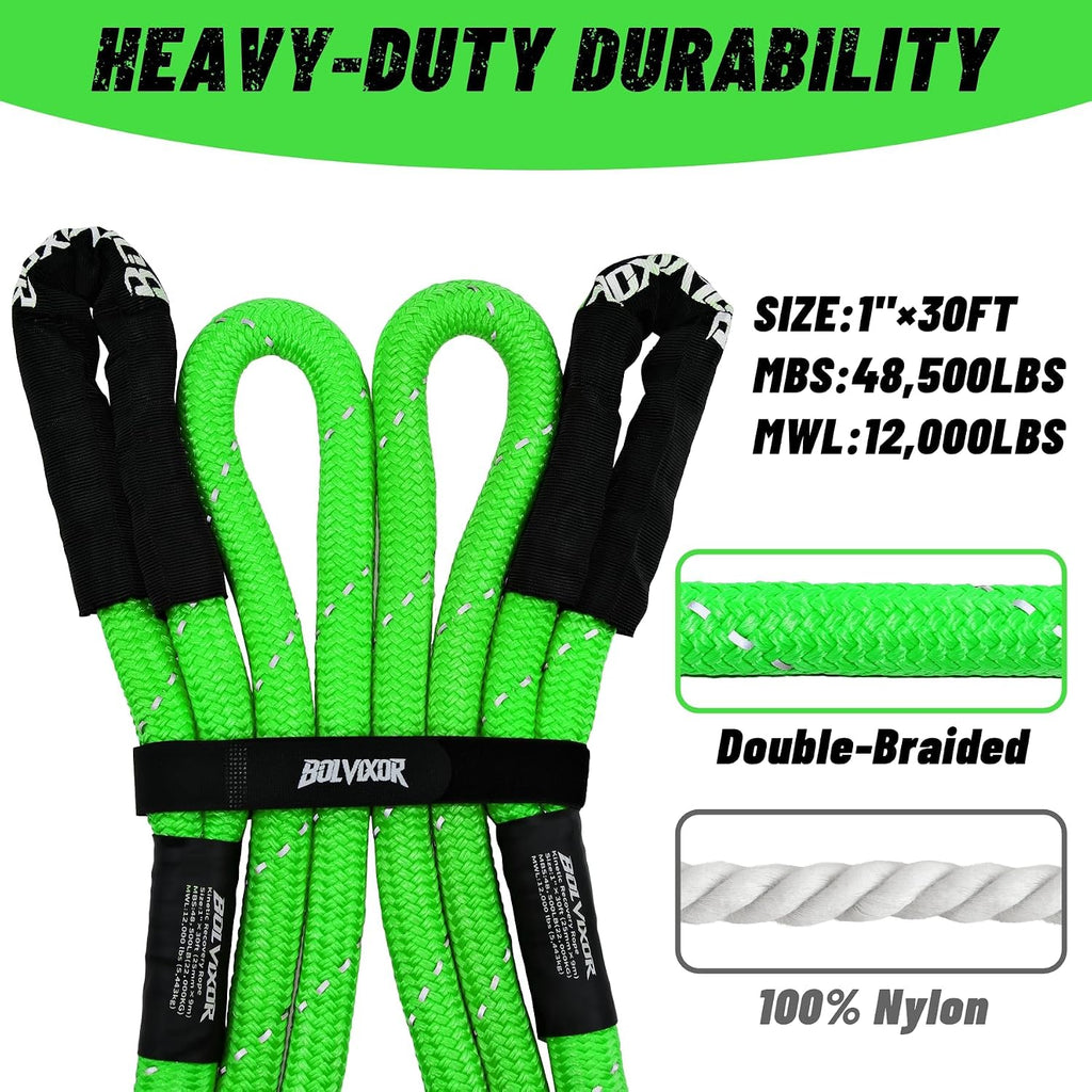 Kinetic Tow Rope with 2 Soft Shackles, 1" x 30', 48,500 LBS Break Strength