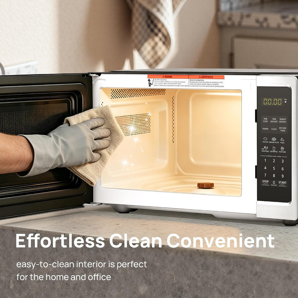 Countertop Microwave Oven 0.9 Cu. Ft, 900W Small Compact Microwave with LED Lighting, 6 Auto Menus, Turntable, Child